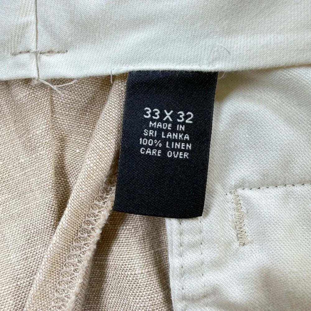 Jos A Bank Linen Trousers Mens 33x32 Tan Traveler Pants Old Money Resort VTG 90s